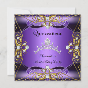 Quinceanera 15th Birthday Purple Black Silver Gold Invitation