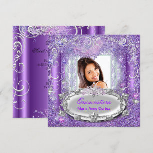Quinceañera 15th Birthday Purple Glitter look Invitation