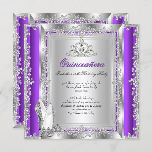 Quinceanera 15th Birthday Purple Silver Shoes Invitation