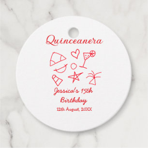 Quinceanera 15th birthday red beach party tree sun favor tags