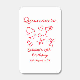 Quinceanera 15th birthday red beach party tree sun matchboxes
