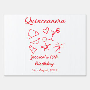 Quinceanera 15th birthday red beach party tree sun sign