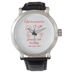 Quinceanera 15th birthday red beach party tree sun watch