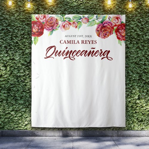 Quinceanera 15th Birthday Red Roses Photo Backdrop