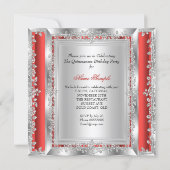 Quinceanera 15th Birthday Red Silver Shoes Invitation (Back)