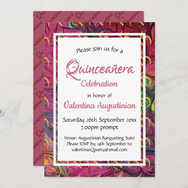 Quinceañera 15th Birthday Retro Personalized ROSE Invitation (Front/Back)