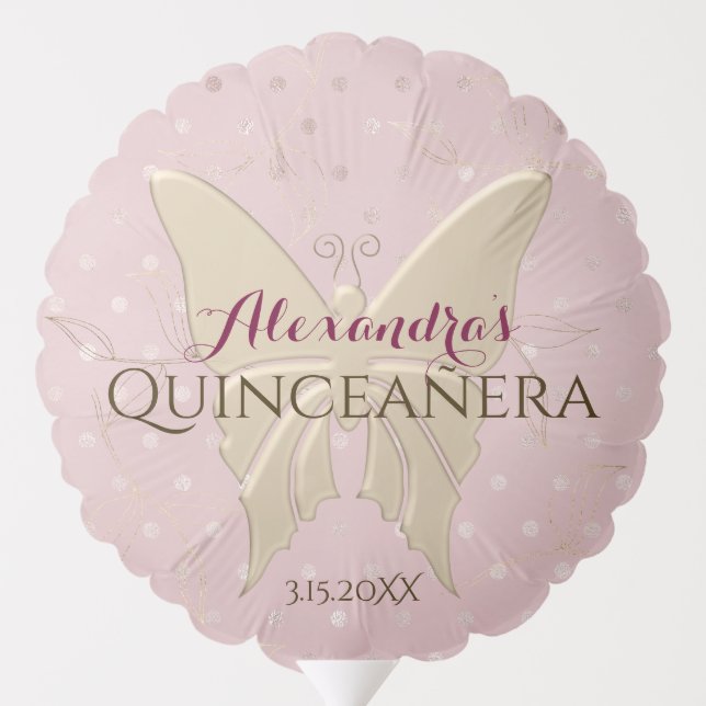 Quinceanera 15th Birthday Rose Gold Butterfly Balloon (Back)