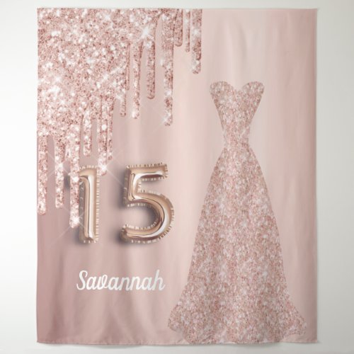 Quinceanera 15th birthday rose gold glitter pink tapestry