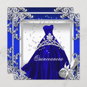 Quinceanera 15th Birthday Royal Blue Dress Gown Invitation