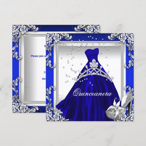Quinceanera 15th Birthday Royal Blue Dress Gown Personalized Invite