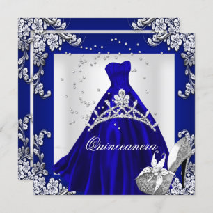 Quinceanera 15th Birthday Royal Blue Dress Gown Invitation
