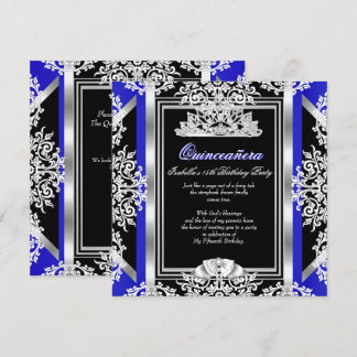 Quinceanera 15th Birthday Royal Blue Silver Black Invitation