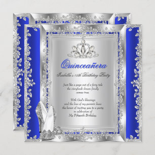Quinceanera 15th Birthday Royal Blue Silver Shoes Invitation