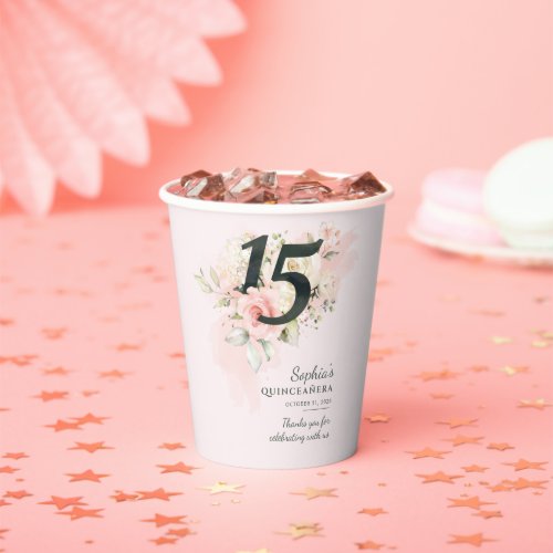 Quinceanera 15th Birthday Rustic Floral Custom Paper Cups