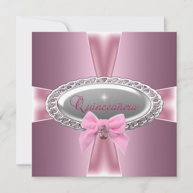 Quinceanera 15th Birthday Satin Pink Bow Invitation (Front)