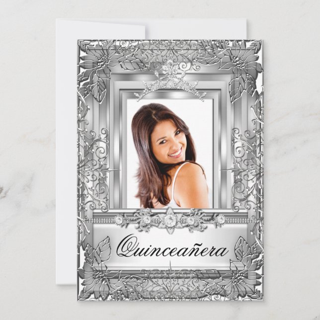 Quinceañera 15th Birthday Silver Tiara Invitation (Front)