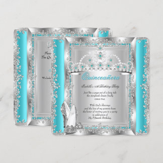 Quinceanera 15th Birthday Teal Blue Silver Tiara a Invitation
