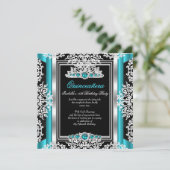 Quinceanera 15th Birthday Teal Pearl Silver Black Invitation (Standing Front)