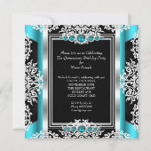 Quinceanera 15th Birthday Teal Pearl Silver Black Invitation (Back)