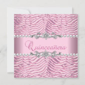 Quinceanera 15th Birthday White Pearl Pink Zebra Invitation (Front)
