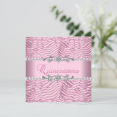 Quinceanera 15th Birthday White Pearl Pink Zebra Invitation (Standing Front)