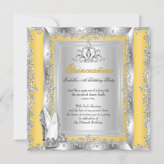 Quinceanera 15th Birthday Yellow Silver Shoes 2 Invitation
