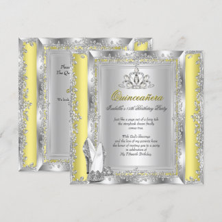 Quinceanera 15th Birthday Yellow Silver Shoes Invitation