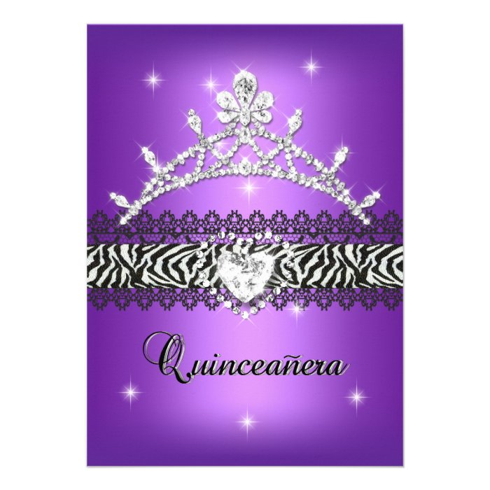 Quinceanera 15th Birthday Zebra Purple Black 2 Personalized Invitation