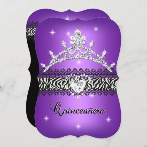 Quinceanera 15th Birthday Zebra Purple Black 2 Invitation
