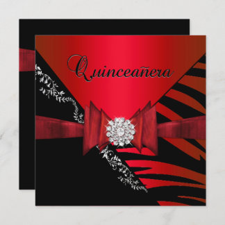 Quinceanera 15th Birthday Zebra Red Black SStripe Invitation