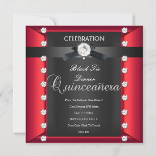 Quinceanera 15th Black Tie Black White Red Invitation