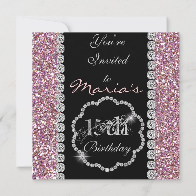 QUINCEANERA 15th BLING Birthday Invitations (Front)