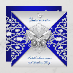 Quinceanera 15th Blue Silver Butterfly Tiara  Invitation