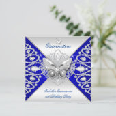 Quinceanera 15th Blue Silver Butterfly Tiara  Invitation (Standing Front)
