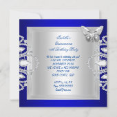 Quinceanera 15th Blue Silver Butterfly Tiara  Invitation (Back)