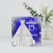 Quinceanera 15th Blue Silver Snowflakes Party Invitation (Standing Front)