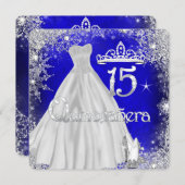 Quinceanera 15th Blue Silver Snowflakes Party Invitation (Front/Back)