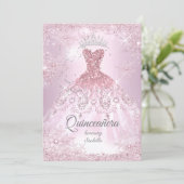 Quinceanera 15th blush pink Snowflake Winter Dress Invitation (Standing Front)