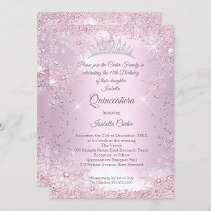 Quinceanera 15th Blush Pink Snowflake Winter Invitation
