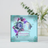 Quinceañera 15th Butterfly Teal Purple Party Invitation (Standing Front)