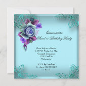 Quinceañera 15th Butterfly Teal Purple Party Invitation (Back)