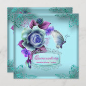 Quinceañera 15th Butterfly Teal Purple Party Invitation (Front/Back)