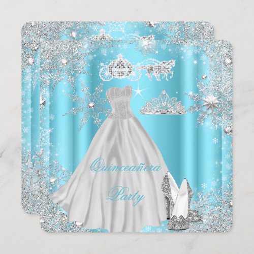 Quinceanera 15th Cinderella Blue Birthday Party Invitation