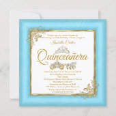 Quinceanera 15th Cinderella Blue Pearl Tiara Photo Invitation (Front)