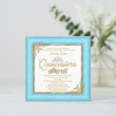 Quinceanera 15th Cinderella Blue Pearl Tiara Photo Invitation (Standing Front)