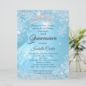Quinceanera 15th Cinderella Blue Snowflake Winter  Invitation (Standing Front)