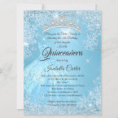 Quinceanera 15th Cinderella Blue Snowflake Winter  Invitation (Front)