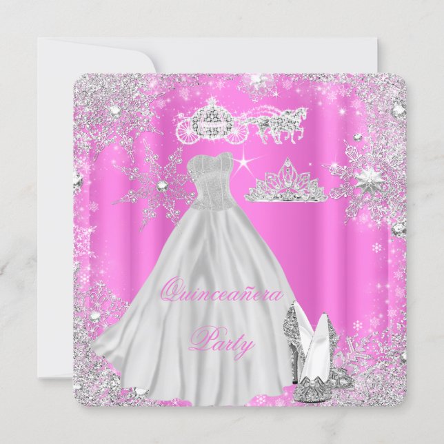 Quinceanera 15th Cinderella Pink Birthday Party Invitation (Front)