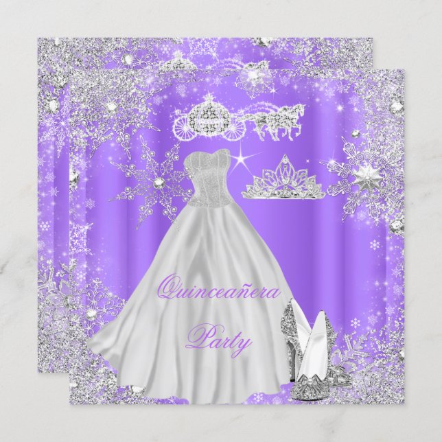 Quinceanera 15th Cinderella Purple Birthday Party Invitation (Front/Back)