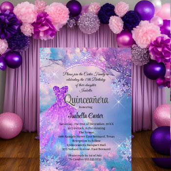 Quinceanera 15th Cinderella Purple Teal Blue Invitation by Zizzago at Zazzle